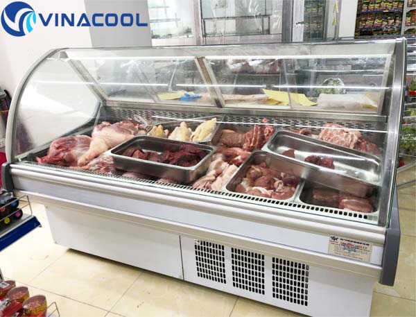 tủ mát đựng thịt trong siêu thị Vinacool